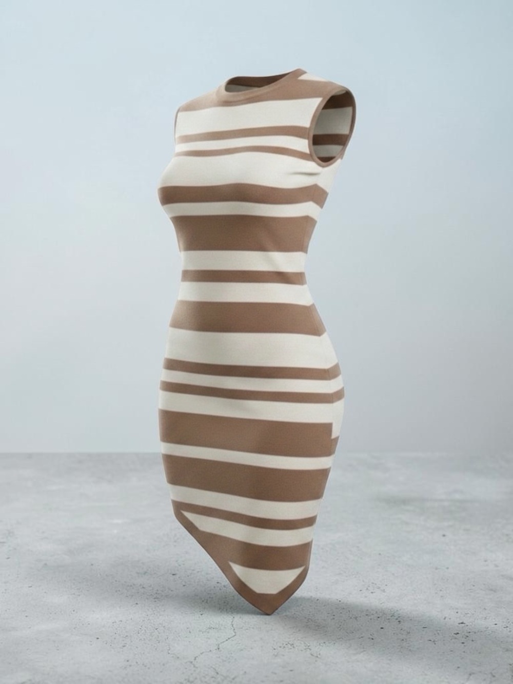 Indikidual Tan and White Asymmetrical Sweater Midi Dress Size: 12